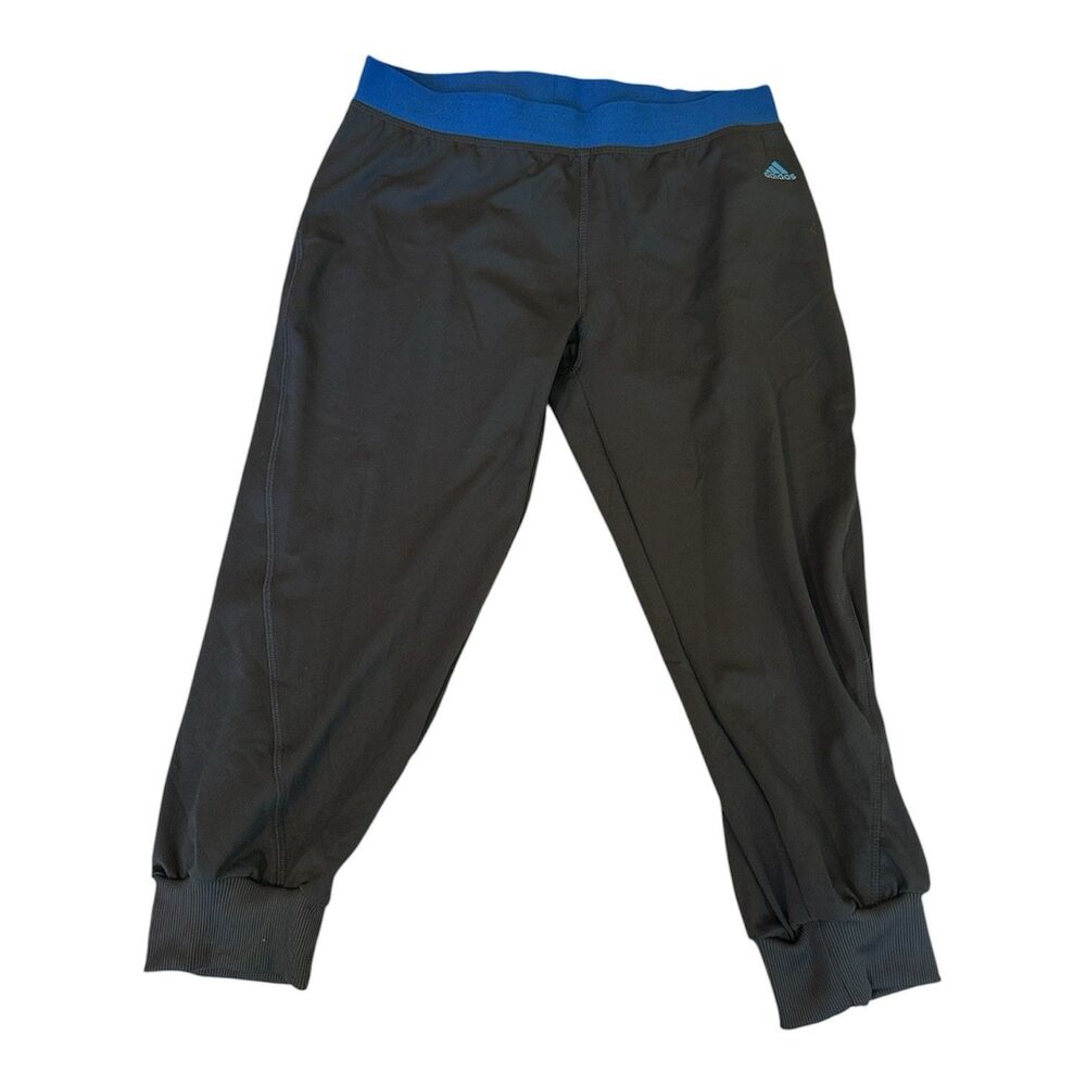 Adidas Climalite Cropped Sweatpants Gray Blue Waist Band Cuffed Capris Joggers S